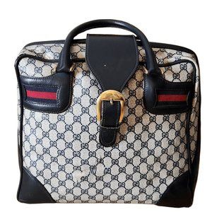 Gucci, blue Guccissima print leather XXXL satchel w wide red & blue striped corn